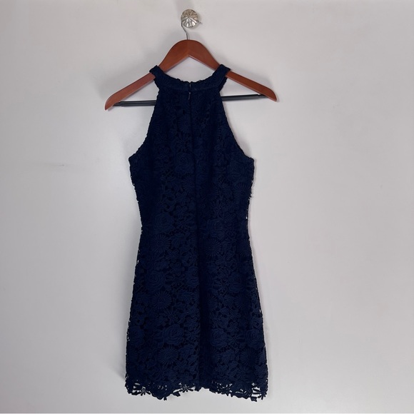 LULU’S LOVE POEM NAVY BLUE LACE MINI DRESS Small - Picture 10 of 16